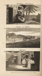 Ambachten in Regency Schotland: breien van kousen, kanaal van Clyde, en mousseline