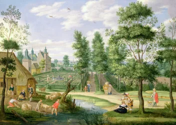 Figuren in de tuinen van een landhuis