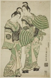 De acteurs Onoe Kikugoro I en Sanogawa Ichimatsu I verkleed als bedelmonniken (komuso)