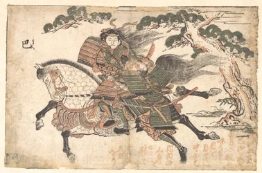 Tomoe Gozen doodt Uchida Saburo Ieyoshi in de slag bij Awazu no Hara