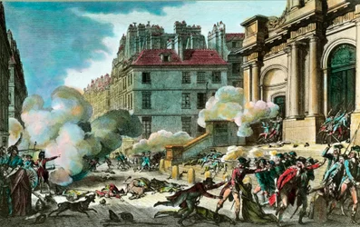 Franse Revolutie: Op de 13e van het jaar IV; Generaal Bonaparte (Napoleon I Bonaparte) liet de kanonnen brengen, de opstandelingen werden beschoten op de trappen van de Kerk van Saint Roch in Parijs op 4 oktober