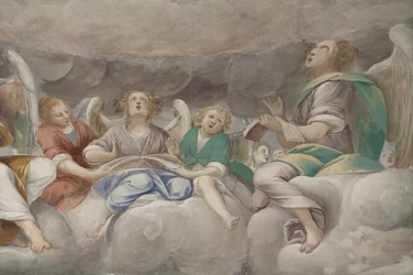 Engelen, muzikale engelen en putti (detail)