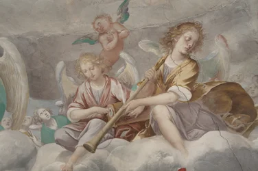 Engelen, muzikale engelen en putti (detail)