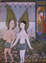 Adam en Eva verbannen uit het Paradijs, uit Hadiqat al-Suada, 1610, Bagdad