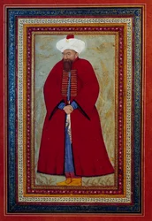 Islamitische Kunst: Portret van Ottomaanse Sultan Mehmet Celebi I. Miniatuur rond 1550