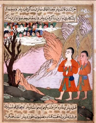 Islamitische voorstelling van Adam en Eva en hun 13 miniatuur tweelingen uit het manuscript Zubdat al Tawarikh door historicus Seyyid Loqman Ashuri