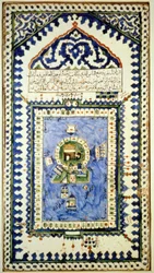 Kaart van Mekka - keramiek, Istanboel Museum van Islamitische Kunst