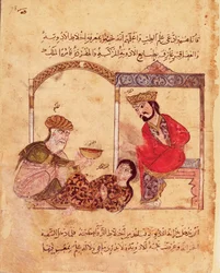Ms.Arabe 3465 fol.78 Een medisch consult, uit Boek van Kalila en Dimna