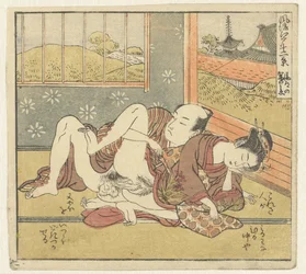 Slapende vrouw. Twaalf gezichten op het verfijnde Edo (serietitel). Furyu Edo junikei (serietitel op het object)