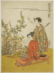 De Achtste Maand bij de Hagi Tempel (Hachigatsu Hagidera), uit de serie "Beroemde Plaatsen in Edo in de Twaalf Maanden (Edo meisho junigatsu)"