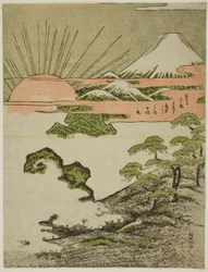 Zicht op de berg Fuji bij zonsopgang op nieuwjaarsdag
