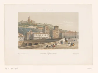 Zicht op de Pont Tilsitt en de kathedraal Saint-Jean te Lyon