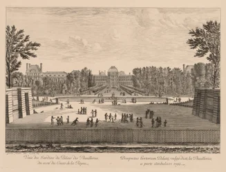 Uitzicht op het Paleis en de Tuilerieën tuinen, vanaf de Koninginnenhof