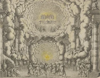Ontwerp voor een theaterset gemaakt door Giacomo Torelli da Fano voor het ballet 