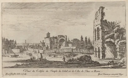 Gezicht op het Colosseum, de Tempel van de Zon en de Boog van Titus in Rome