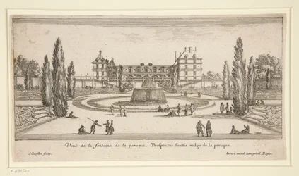 Uitzicht op Chateau Liencourt: Een binnenplaats met een fontein