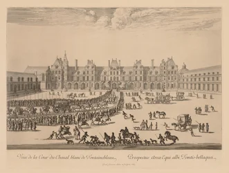 Zicht op de Cour du Cheval-Blanc van Fontainebleau
