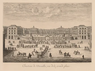 Uitzicht op het Kasteel van Versailles, gezien vanaf de Grote Plaats