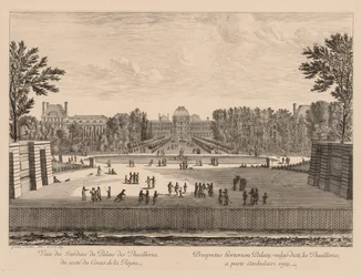 Uitzicht op het paleis en de tuinen van de Tuilerieën, vanaf de kant van de Cours la Reine