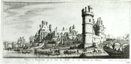Perspectiefweergave van de Tour de Nesle en het Hotel de Nevers