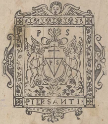 Twee Putti met Schild Ingeschreven Pier Santi