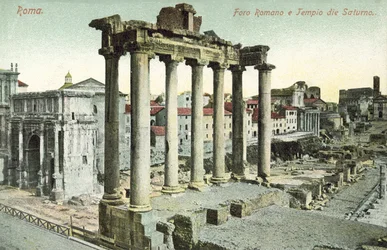 Rome, Italië, Romeins Forum, Tempel van Saturnus