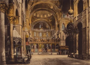 Venezia / Venetië: Binnen in de Marco-kerk (ingekleurde foto)