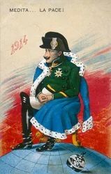 1914, Mediteer... Vrede! CAricatuur van non-interventionisme