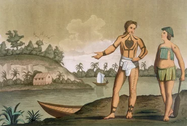 Een Man en Vrouw van het eiland Pogghy, plaat nr.49 uit Costumi dei