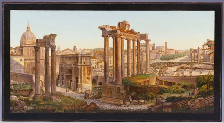 Een Romeinse Micro-mozaïek Tafelblad ingelegd met Figuren voor de Tempels van Castor en Pollux in het Romeinse Forum