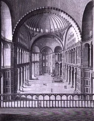Een uitzicht van de binnenkant van de Moskee van Santa Sophia in Constantinopel genomen in 1786, gegraveerd door Domenico Pronti 1788 (gravure)