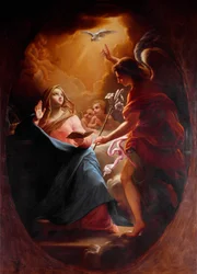 Annunciatie anoniem schilderij van de 17e eeuw Rome, Chiesa del Sacro Cuore