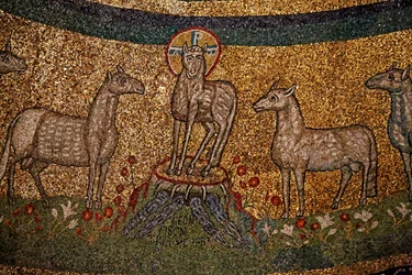 Apsis mozaïek met Christus als het Paaslam en schapen