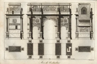Boog van Constantijn in Rome (315 n.Chr.) - gravure uit „Usi e Costumi di Tutti i Popoli dell
