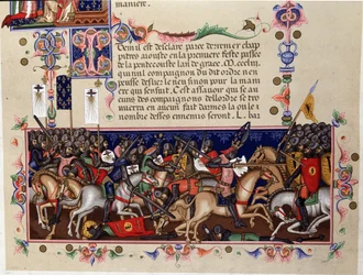 Slagveld tijdens de Kruistochten - Detail van de Statuten van de Orde van de Heilige Geest, Napels