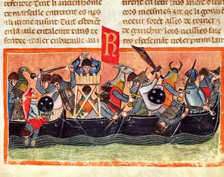 Slag tussen Romeinen en Galliërs, uit Le Vite di Dodici Cesari door Gaius Suetonius Tranquillus (ca.75-150)