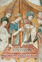 Bicocca degli Arcimboldi: 15e-eeuwse fresco, detail van het damspel