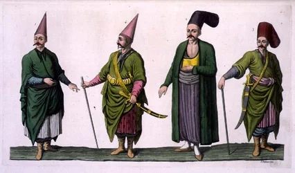 Bostandji, Khasseki en andere voorbeelden van Ottomaanse klederdracht, plaat 5 uit Deel III, Band I van 