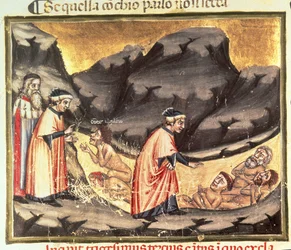 Canto XXXIII Dante en Vergilius ontmoeten Ugolino in de Cirkel van de Verraders, uit de Goddelijke Komedie (de Inferno), ca.1313