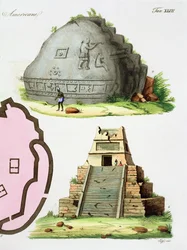 Midden-Amerikaanse oudheden, detail van twee piramides, plaat 47 uit „De geschiedenis van de naties” (detail van 94494)