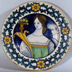 Keramische plaat van Deruta versierd met een portret van een vrouw. Rond 1510 Sevres. Porseleinfabriek