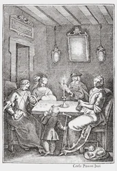 Chiaqlira leest verhalen voor aan een naaipartij, vooromslag van De Pentamerone van Giambattista Basile, 1742