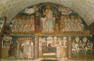 Christus op de troon tussen de Maagd, Johannes de Doper, de Apostelen en twee Engelen