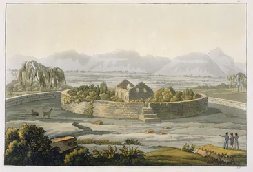 Cirkelvormig fort van Cannar, Peru, uit Le Costume Ancien et Moderne, Volume II, plaat 1, door Jules Ferrario, gepubliceerd ca. 1820-30