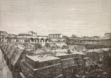 Cisterne van het nieuwe aquaduct in Venetië, Italië, gravure naar tekening van Gussoni, uit L