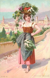 Toscaans kostuum (chromolitho)