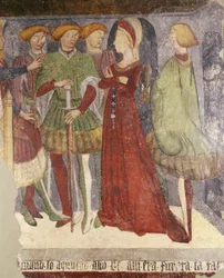 Hofscène, fragment van fresco