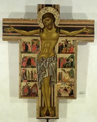 Kruisiging met Verhalen van de Passie, School van Lucca