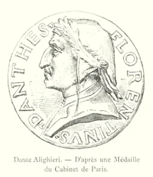 Dante Alighieri, naar een medaille uit het kabinet van Parijs (gravure)