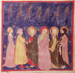 Dante en Beatrice met de heiligen van het paradijs, uit De goddelijke komedie door Dante Alighieri